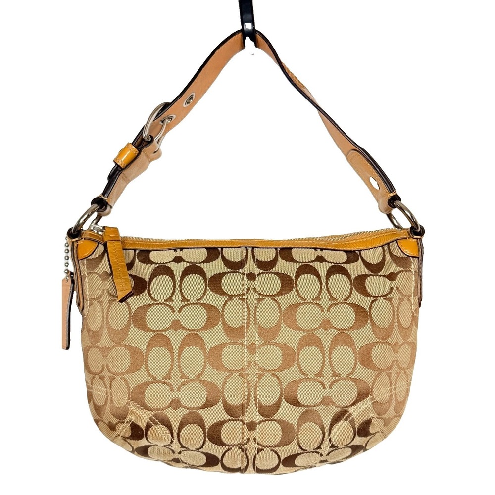 Coach Soho Signature Crescent Shoulder Bag Khaki Brown Y2K Vintage Logo Purse